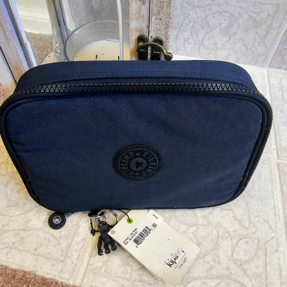 Kipling pencil case NWT, navy/denim. Monkey claw key chain
